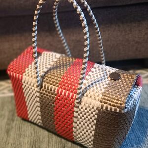 MEXICANA Woven Tote in Red, White & Gold